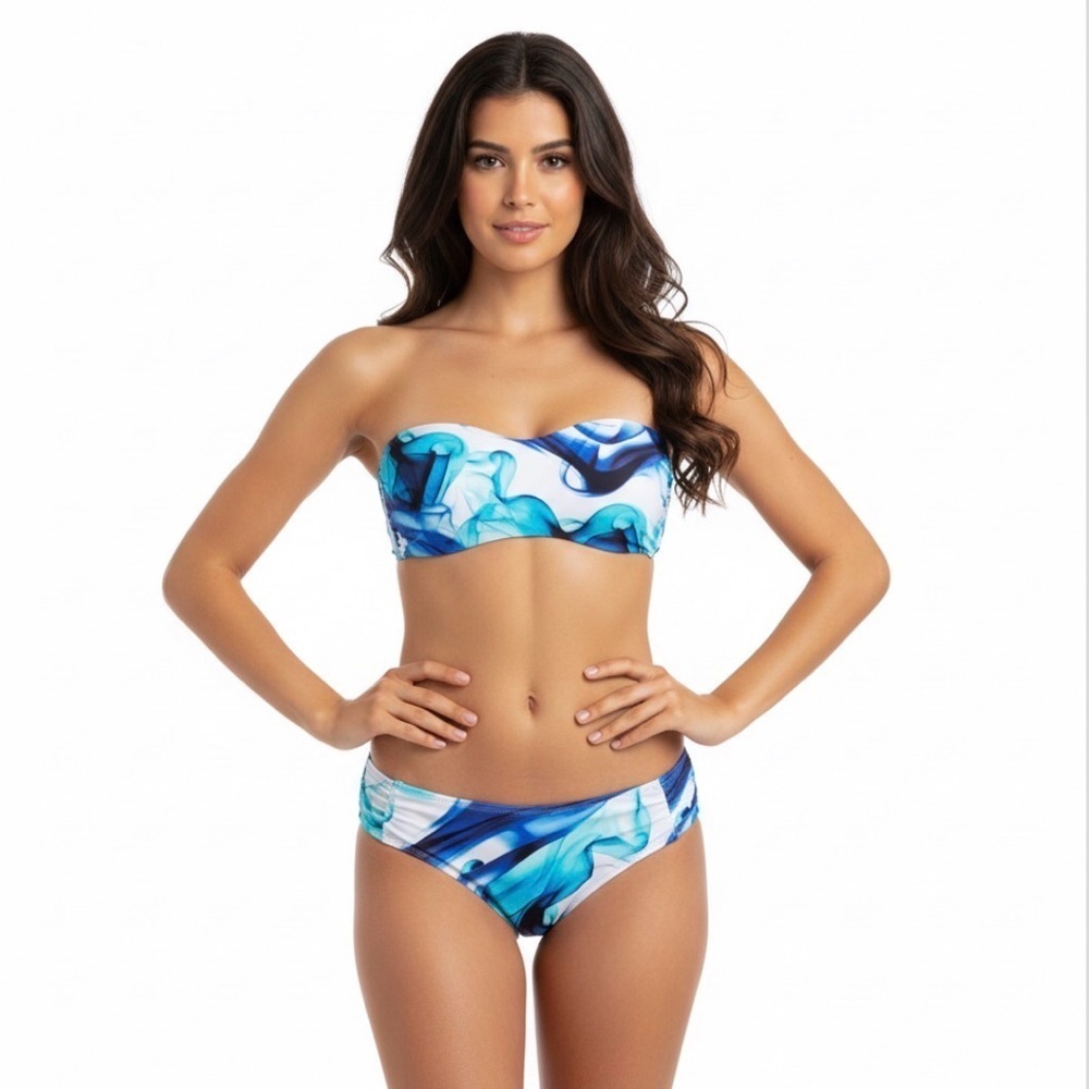 JETS Jessica Allen Turquoise Wave Bandeau Bikini blue/white/turquoise/black NWOT